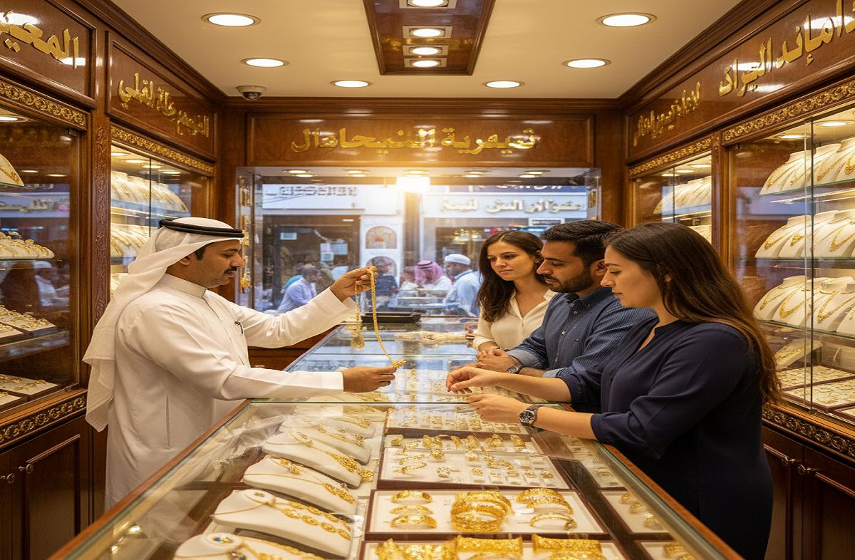 Tourists buying gold jewelry at Gold Souk Sharjah.jpg