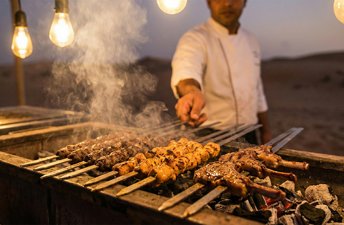 BBQ Dinner Desert Night Lights