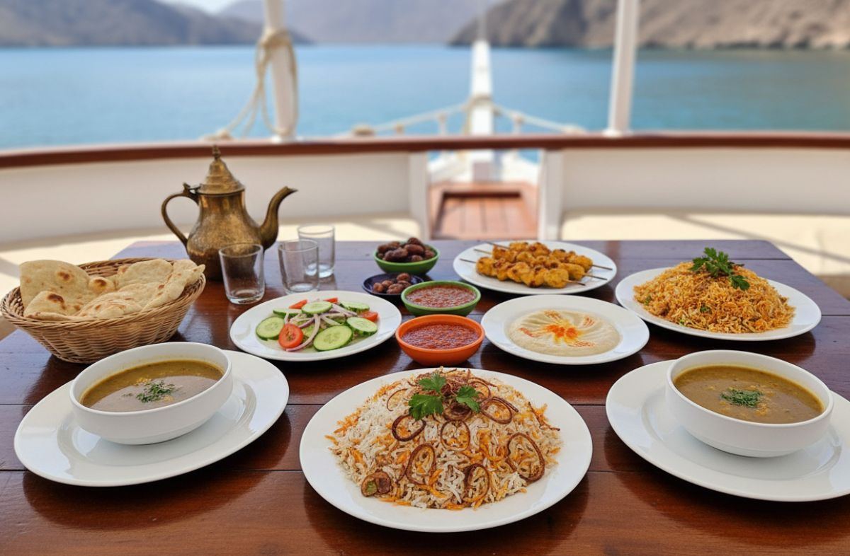 Lunch setup on Musandam Dibba dhow cruise