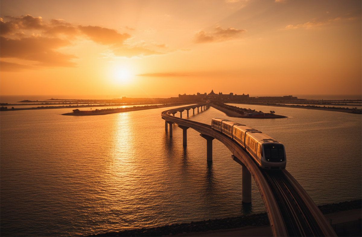 Monorail Ride Dubai Skyline View
